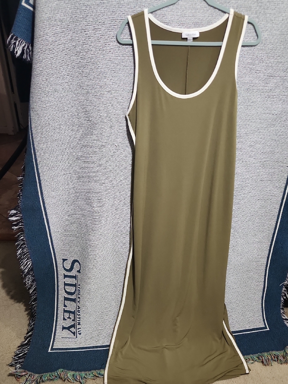 Calvin Klein Olive Green Dress with Cream Trim